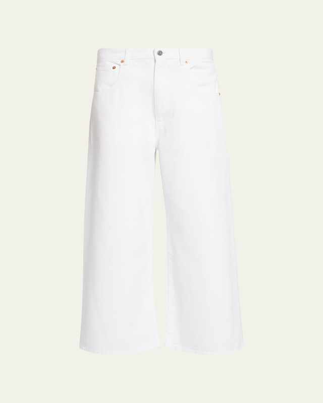 Crop Wide-Leg Denim Pants with Chain Detail
